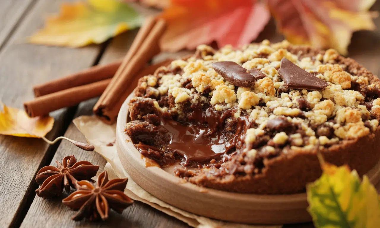 découvrez ce crumble chocolaté aux saveurs d’automne, un dessert simple, généreux et irrésistiblement délicieux, parfait pour réchauffer vos envies sucrées.