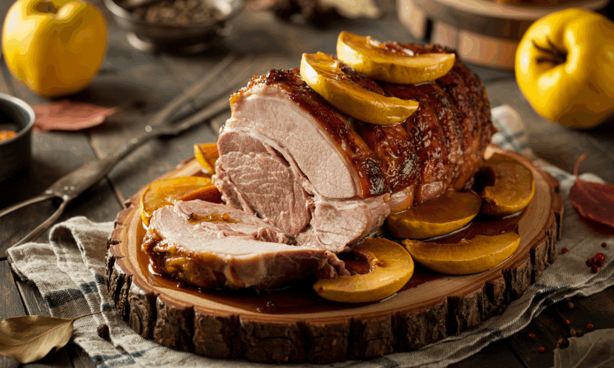 découvrez notre recette de rôti de porc aux coings, un plat d’automne fondant et parfumé qui embaumera votre maison de délicieuses saveurs chaleureuses.