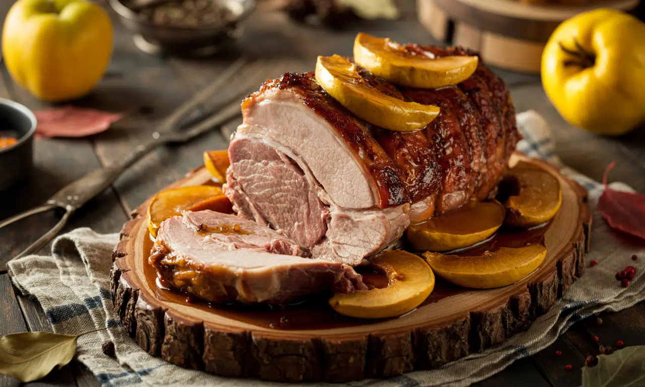 découvrez notre recette de rôti de porc aux coings, un plat d’automne fondant et parfumé qui embaumera votre maison de délicieuses saveurs chaleureuses.