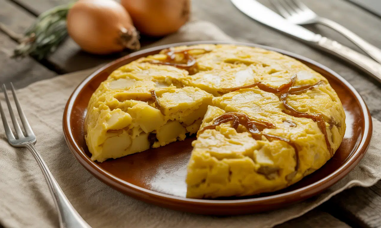 découvrez la recette authentique de la tortilla espagnole aux pommes de terre et oignons caramélisés, une préparation fondante qui ravira tous les amateurs de saveurs gourmandes.