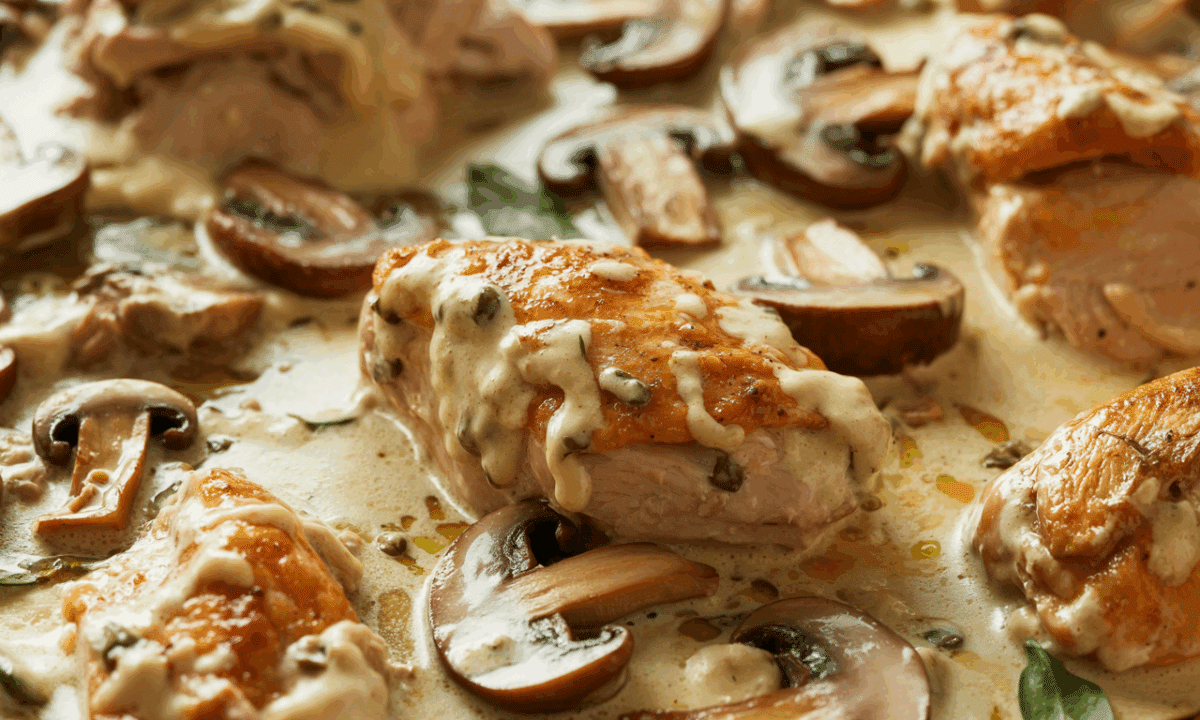 découvrez notre recette rapide et savoureuse de délice crémeux au poulet et champignons, fondante en bouche et parfaite pour un repas gourmand qui donne envie d'en reprendre !