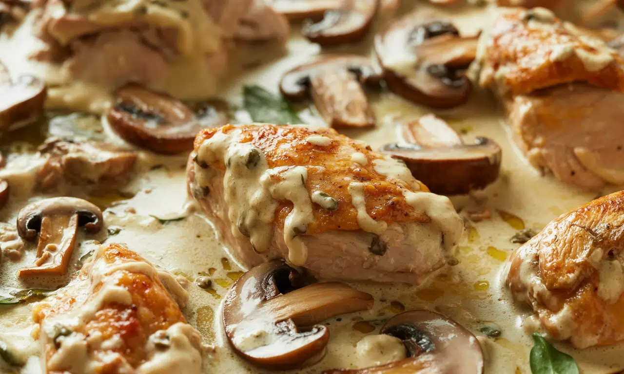 découvrez notre recette rapide et savoureuse de délice crémeux au poulet et champignons, fondante en bouche et parfaite pour un repas gourmand qui donne envie d'en reprendre !